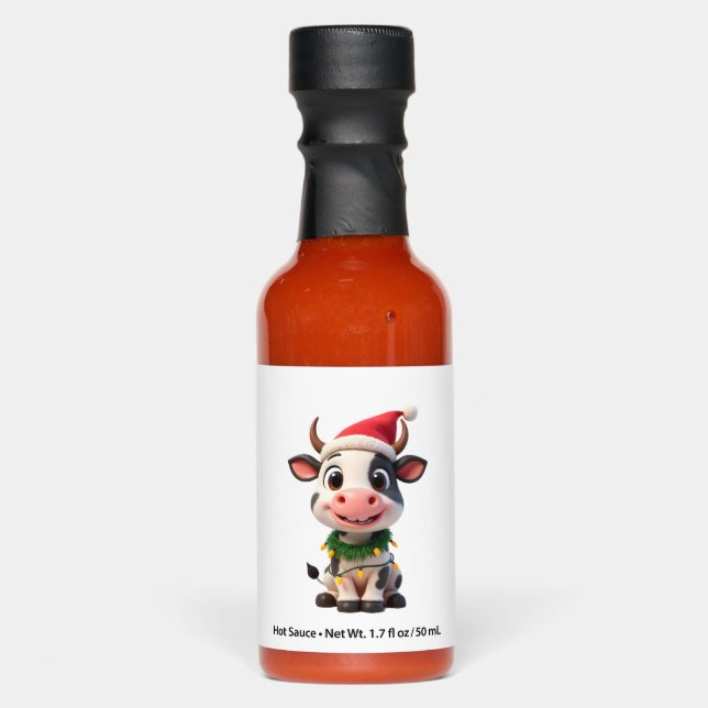 Merry Christmas Cow Santa Christmas Lights Cow Xma Hot Sauces (Front)