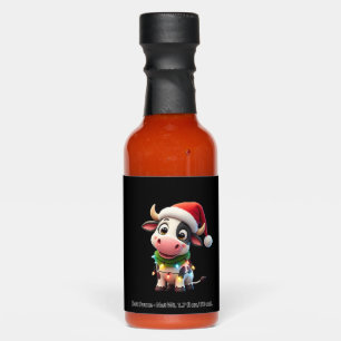 Merry Christmas Cow Santa Christmas Lights Cow Xma Hot Sauces