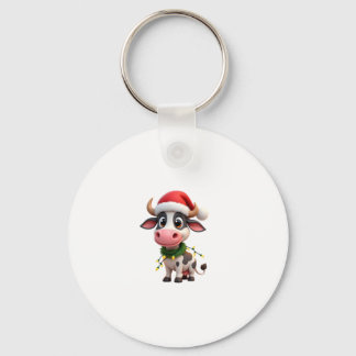 Merry Christmas Cow Santa Christmas Lights Cow Xma Keychain
