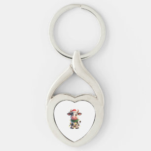 Merry Christmas Cow Santa Christmas Lights Cow Xma Keychain