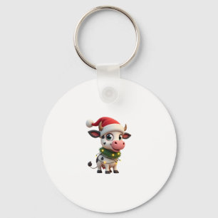 Merry Christmas Cow Santa Christmas Lights Cow Xma Keychain