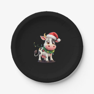 Merry Christmas Cow Santa Christmas Lights Cow Xma Paper Plates