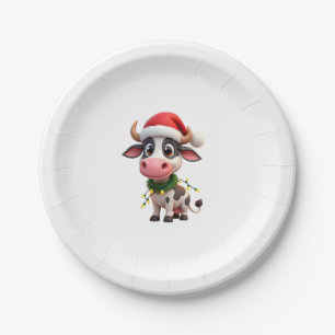 Merry Christmas Cow Santa Christmas Lights Cow Xma Paper Plates