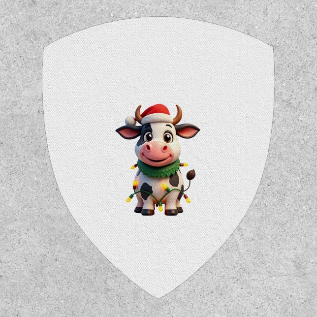 Merry Christmas Cow Santa Christmas Lights Cow Xma Patch (Front)