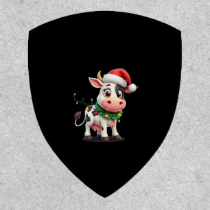 Merry Christmas Cow Santa Christmas Lights Cow Xma Patch