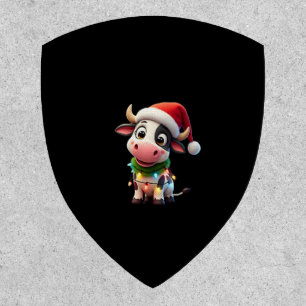 Merry Christmas Cow Santa Christmas Lights Cow Xma Patch
