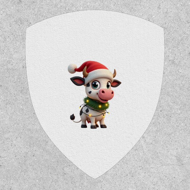 Merry Christmas Cow Santa Christmas Lights Cow Xma Patch (Front)