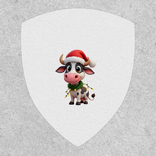 Merry Christmas Cow Santa Christmas Lights Cow Xma Patch (Front)
