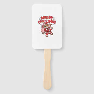 Merry Christmas Cow Santa Vintage Shirt Design_1 Hand Fan