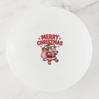 Merry Christmas Cow Santa Vintage Shirt Design_1 Trinket Tray