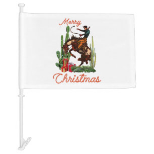Merry Christmas Cowboy Car Flag