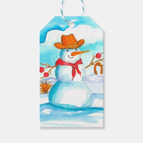 Merry Christmas Cowboy Snowman Gift Tags