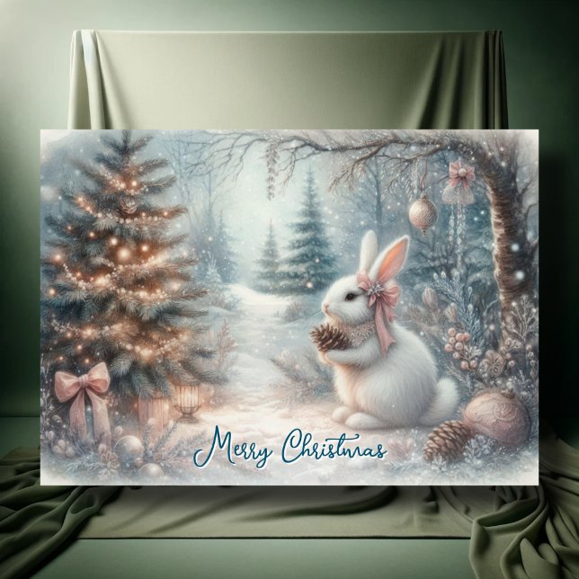 Merry Christmas Cozy Bunny Woodland Decoupage  Holiday Card (Creator Uploaded)