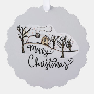 Merry Christmas Cozy Cottage Winter Ornament Card