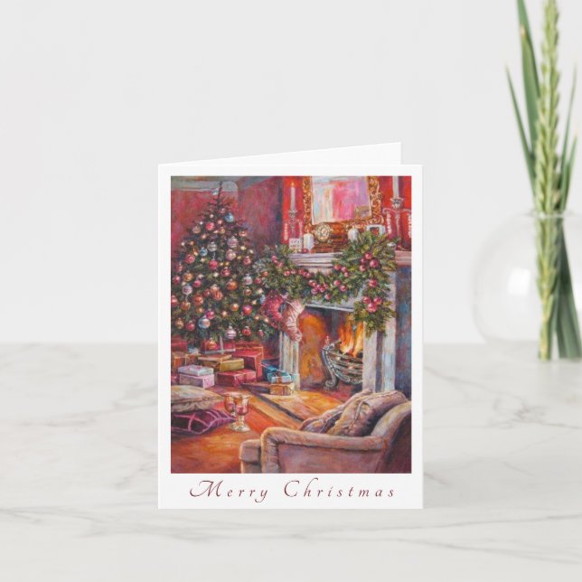 Merry Christmas Cozy Home Scene Card (Front)