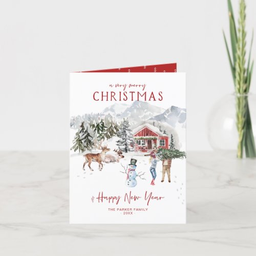 Merry Christmas  Cozy Rustic Cabin Holiday Card