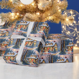 Merry Christmas Cozy Vintage Cottage in the Forest Wrapping Paper