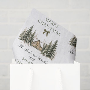 Merry Christmas Cozy Winter Cottage Olive Family Tissue Paper