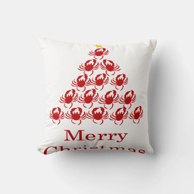Merry Christmas Crab Throw Pillow (Front)