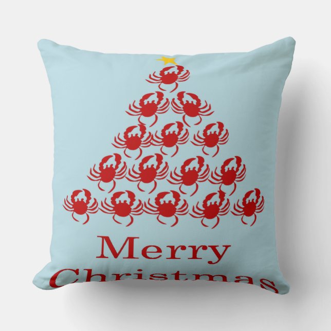 Merry Christmas Crab Throw Pillow (Front)