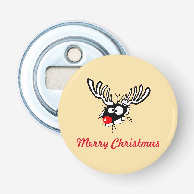 Merry Christmas! Crazy Red Nosed Reindeer Bottle Opener (Front)