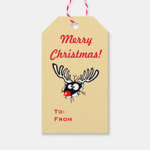 Merry Christmas! Crazy Red Nosed Reindeer Gift Tags