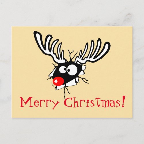 Merry Christmas Crazy Red Nosed Reindeer Holiday Postcard