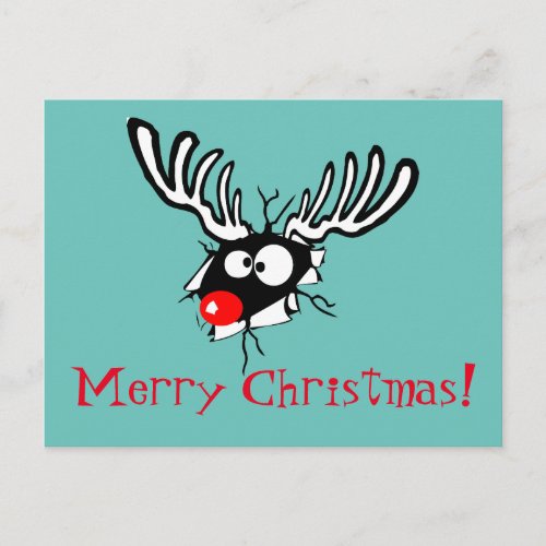 Merry Christmas Crazy Red Nosed Reindeer Holiday Postcard