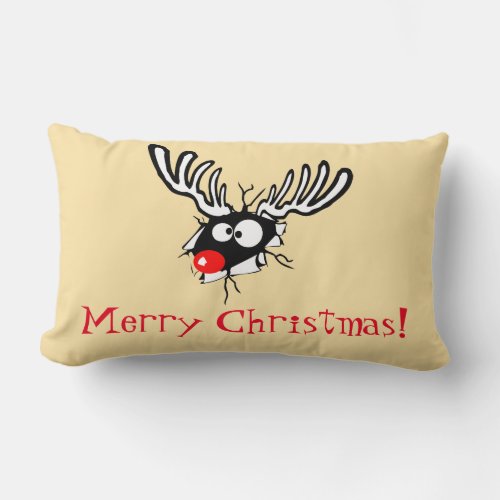 Merry Christmas Crazy Red Nosed Reindeer Lumbar Pillow