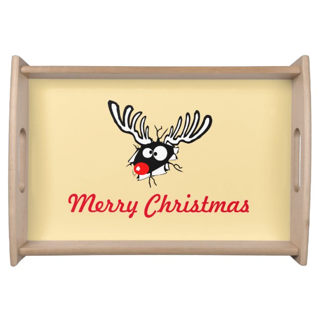 Merry Christmas! Crazy Red Nosed Reindeer Serving Tray (Front)