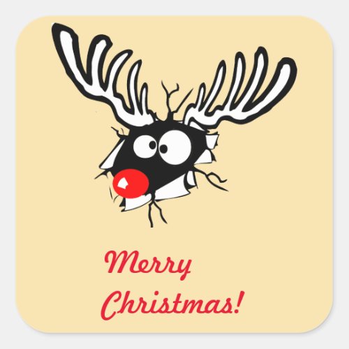 Merry Christmas Crazy Red Nosed Reindeer Square Sticker