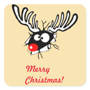 Merry Christmas! Crazy Red Nosed Reindeer Square Sticker