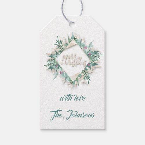 Merry Christmas Creamy Pink Mint Holiday White VIP Gift Tags