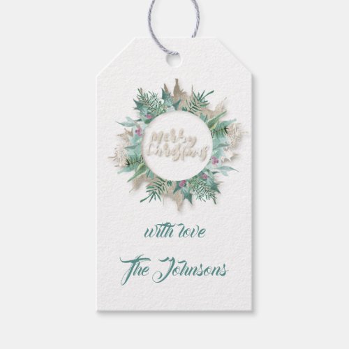 Merry Christmas Creamy Pink Mint Holidays White 3D Gift Tags