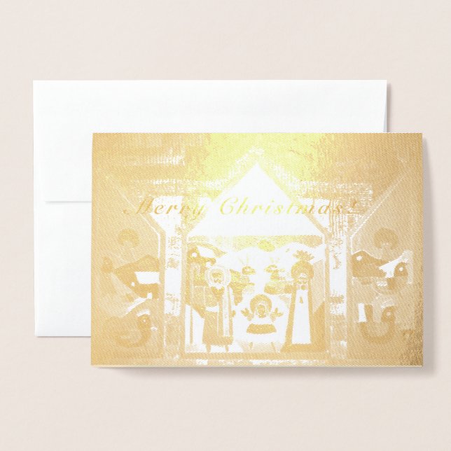 "Merry Christmas" Creche Scene Foil Card (Front With Envelope)