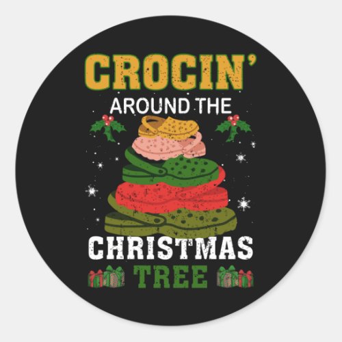 Merry Christmas Crocing Around The Christmas Tree  Classic Round Sticker