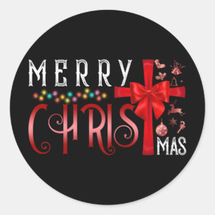 Merry Christmas Cross Christian Religious Classic Round Sticker
