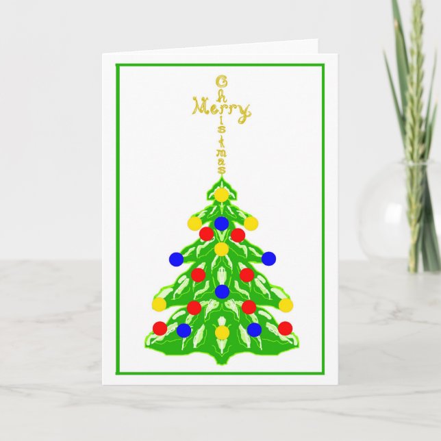 Merry Christmas Cross Fabric Font Word Art On Tree Holiday Card (Front)