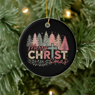 Merry Christmas Cross Faith Jesus Christian Story Ceramic Ornament