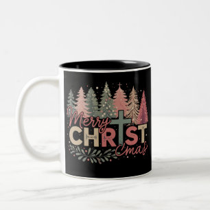 Merry Christmas Cross Faith Jesus Christian Story Two-Tone Coffee Mug