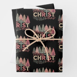 Merry Christmas Cross Faith Jesus Christian Story Wrapping Paper Sheets