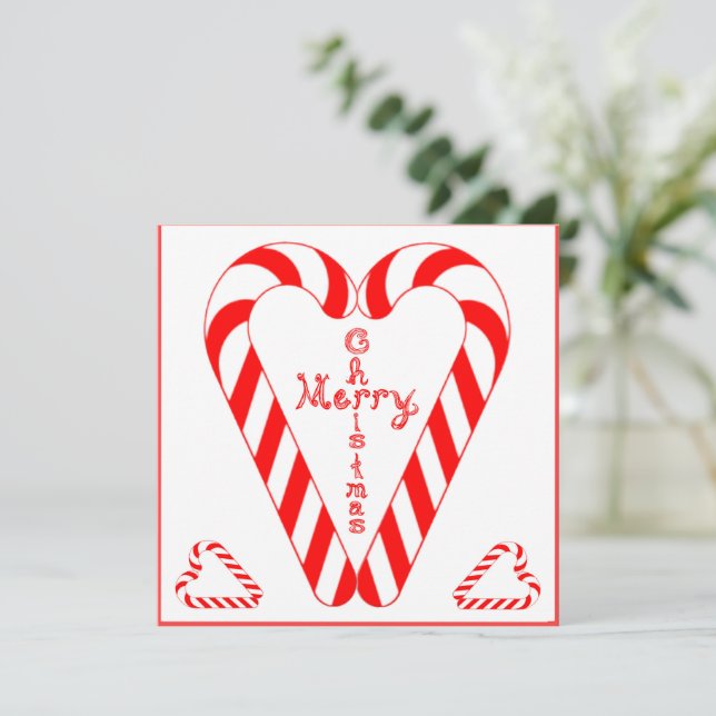 Merry Christmas Cross In Heart Candy Cane 2 Hearts Card (Standing Front)