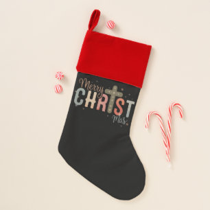 Merry Christmas Cross Religious Christian Family Stocking