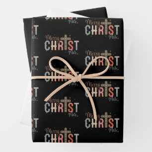 Merry Christmas Cross Religious Christian Family  Wrapping Paper Sheets