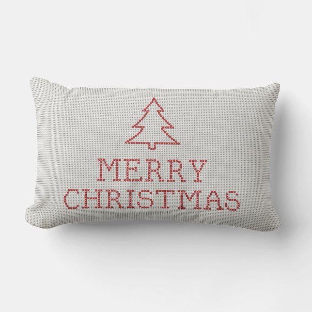 Merry Christmas cross stitch sign Lumbar Pillow (Front)