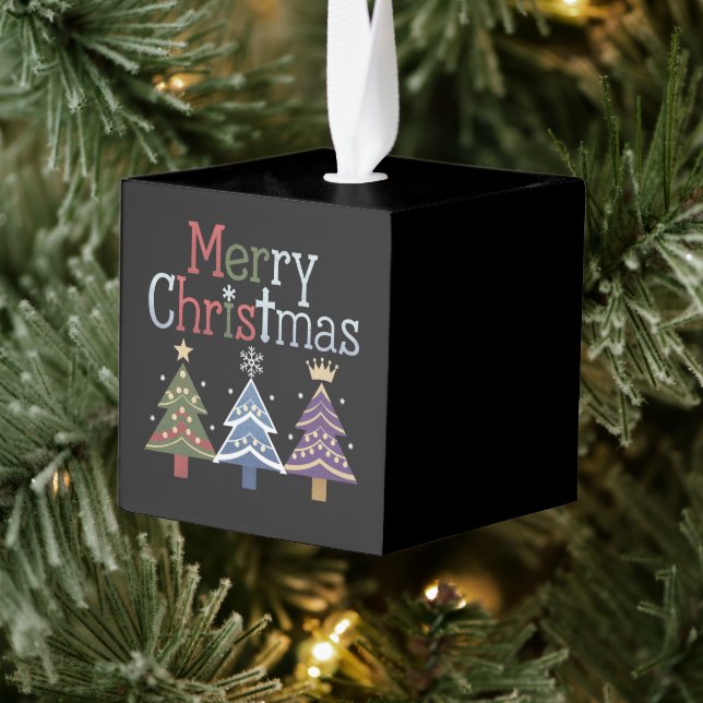 Merry Christmas Cross Xmas Tree Retro Cube Ornament (Tree)