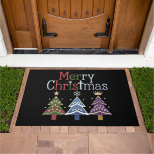 Merry Christmas Cross Xmas Tree Retro Doormat