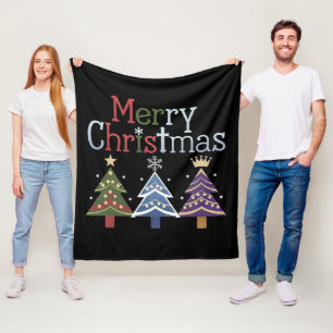 Merry Christmas Cross Xmas Tree Retro Fleece Blanket