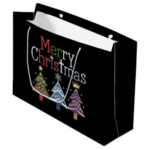 Merry Christmas Cross Xmas Tree Retro Large Gift Bag