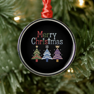 Merry Christmas Cross Xmas Tree Retro Metal Ornament